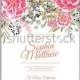 Rununculus rose wedding invitation card printable template with mint greenery eucalyptus