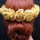 Flower Crown Gold Rustic Bohemian Wedding Hair Vine, Bridal Wreath Headpiece, Gold Rose Crown, Flower Headband, Grecian Goddess Hair Piece - $55.00 USD