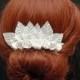 Vintage Silk White Flower Hair Comb, Wedding Pearl Hair Comb, Bridal Comb, Wedding Hair Accessories, Wedding Hair Comb, Crystal Headpiece - $35.00 USD