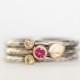 Ruby and Diamond Bloom Stacking Rings - Ruby Brown Diamond 18k Gold and Sterling Silver Petal Stacking Ring set of 3