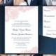 Pocket Fold Wedding Invitations "Vintage Lace" Blush Pink & Navy Blue Printable Templates Make Your Own Invitations Any Color DIY You Print
