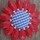Red, White, Blue Fabric Button Brooch, Dried Sunflower Lapel Pin