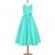 Spa Azazie Coraline JBD - Scoop Strap Detail Tea Length Satin Dress - Charming Bridesmaids Store