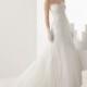Nectarean A-line Strapless Lace Sequins Chapel Train Tulle Wedding Dresses - Dressesular.com