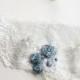 Lace bridal garter with blue roses, a great toss garter or gift for bride to be, Blue Lily Magnolia