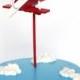 Red Airplane Cake Topper, Wood Toy Plane, Red and White, Smash the Cake, overthetopcaketopper