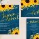 Sunflower wedding invitation packages: invites, RSVP postcard, enclosure card 