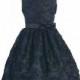 Navy Dress w/ Black Ribbon Lace Overlay & Satin Bow Style: DSK368 - Charming Wedding Party Dresses