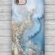 Blue Gold Wave Marble Iphone 7, Iphone 7 Plus, Iphone 6, Iphone 5, Samsung Galaxy S7, Edge, S6, S6, S4, Google Pixel Phone Slim Tough Case