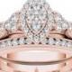 De Couer 10k Rose Gold 1/2ct TDW Diamond Marquise-Framed Halo Engagement Ring Set (H-I, I2) By De Couer