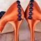 Burnt Orange Wedding Shoes With Navy Blue Bow And Matching Buttons