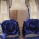 Blue Wedge Wedding Shoes With Matching Flower And Lace Leaves
