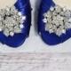 Royal Blue Kitten Heel Peep Toe Wedding Shoes With Classic Cluster