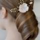 Ivory floral hair pin Champagne floral pearl vine bridal hair vine Delicate ivory wedding hairdress Pearl wedding hair pin bridal satin - $17.00 USD