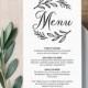 Menu Card Template, Printable Wedding Menu, Dinner Menu, Editable Template, Instant Download, Rustic Wedding, Laurels Wreath, PDF #027-117WM