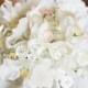 White flower and button bouquet, bride, bridesmaids or flower girls