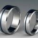 Titanium Ring Set - Wedding - Promise - Off Centered Blue Pinstripe