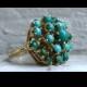 Retro Vintage 14K Yellow Gold Turquoise Cluster Ring.