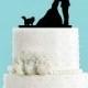 Couple Kissing with Fluffy Cat Wedding Cake Topper