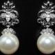 Ivory Pearl Bridal Earrings Drop Pearl CZ Wedding Earrings Swarovski 10mm Pearl Earrings Wedding Pearl Jewelry Bridal Jewelry Pearl Earrings - $27.90 USD