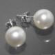 White Pearl Bridal Stud Earrings Swarovski 8mm Pearl Wedding Earrings 925 Sterling Silver Pearl Studs Bridesmaid Earrings Prom Pearl Jewelry