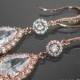 Rose Gold Crystal Bridal Earrings Cubic Zirconia Chandelier Wedding Earrings Rose Gold Dangle CZ Earrings Sparkly Bridal Crystal Jewelry