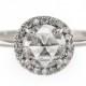 Clear Round .97 Carat Rose Cut Halo Diamond Ring, 14k White Gold