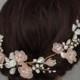 Bridal Hair Wreath Blush Pink Wedding Hair Vines Flower Bridal Hair Pieces with Pearls and Crystals Cherry Blossom Head Pieces