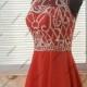 Red Sequins Beaded O Neck Short Red Bridesmaid Homecoming Dresses,prom dresses,prom dress,bridesmaid dresses,bridesmaid dress,evening dress