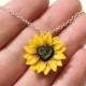 Sunflower Heart Necklace, Sunflower Jewelry, Gifts, Yellow Sunflower Bridesmaid, Sunflower Wedding, Bridal Flowers, Bridesmaid Necklace