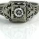 Antique Engagement Ring 1930's .20ctw Vintage Engagement Ring Old European Cut Diamond Art Deco 18kt White Gold Filigree Ring Vintage Ring