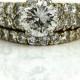 Wedding Ring Set 2.01ctw Round Diamond Eternity Ring Set GIA Vintage 18K Yellow Gold Engagement Ring Bridal Jewelry Size 5!