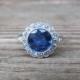 Art Deco 2.00ct Sapphire and Diamond Halo Engagement Ring in 18k White Gold