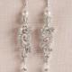 Pearl and Crystal Bridal Earrings, Long wedding earrings, Rhinestone Chandelier Bridal Earrings, White Ivory or Cream pearls, Bella Earrings