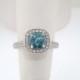 1.85 Carat Fancy Blue Diamond Engagement Ring, Wedding Ring 14k White Gold Halo Pave Certified Handmade