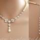 Bridal Backdrop Necklace Cubic Zirconia and Pearl Necklace Wedding Crystal Back Drop Necklace Bridal Back Necklace, Amity