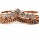 Minimalist Diamond Arrow Rose Gold Engagement Wedding Band Set - Modern Chevron Rings