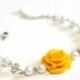 Yellow Rose and Pearls Bracelet, Rose Bracelet, Yellow Bridesmaid Jewelry, Yellow Rose Jewelry, Summer Jewelry 