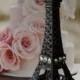 Wedding Cake Topper Black Eiffel Tower with Rhinestone Borders 5 1/2 inches tall,  We Ship Internationally