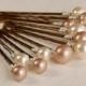 Champagne Pearl Bobby Pins, Champagne Hair Accessory, Powder Almond & Ivory Swarovski Pearls on Bronze Pins, 10 mm and 8 mm sizes, Set of 12