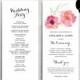 Printable wedding program template, Peony Floral Wedding Program, DIY wedding program. Editable text, 4"x9.25", Pink Peony, VW13