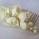 Freesia ivory comb- bridal flower comb, pearl, wedding flower comb, flower comb, bridal comb, flower hair accessory, cold porcelain, clay