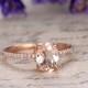 Morganite engagement ring with diamond,Solid 14k Rose gold wedding ring,6x8mm Oval cut gem bridfal ring,custom made fine jewelry,prong set