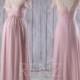 2017 Blush Chiffon Maternity Bridesmaid Dress, Lace V Neck Wedding Dress, Short Sleeves Empire Waist Prom Dress Floor Length (HM393)