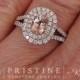 14k Rose Gold Split Shank Double Diamond Halo Engagement Ring Semi Mount Center Stone Sold Separately Also in 14k Yellow Gold and White Gold