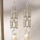 Antique Art Deco 1920s Bridal Earrings, Sterling Silver Rhinestone Pearl Drops, Vintage Long Paste Crystal Statement Dangle Gatsby Wedding
