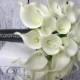 Wedding bouquet, White calla lily bridal bouquet, Real touch Wedding flowers, White and Gray Brides bouquet