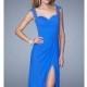 Electric Blue Lace Ruched Gown by La Femme - Color Your Classy Wardrobe