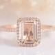 Morganite Engagement Ring Rose Gold Emerald Cut Wedding Ring Unique Pink Morganite Anniversary Promise Minimalist Ring Halo Diamond Bridal