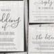 Rustic Wedding Invitation Template Printable Set - Fairy Lights, Wood Background, Calligraphy 